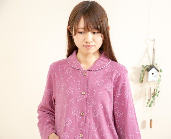 画像5: パジャマ レディース 春秋 肌にやさしく滑らかな肌触りの綿100％ニット地 前開き長袖シャツタイプ S/M/L/LL/3L 入院準備 ナイトウェア ルームウェア (5)