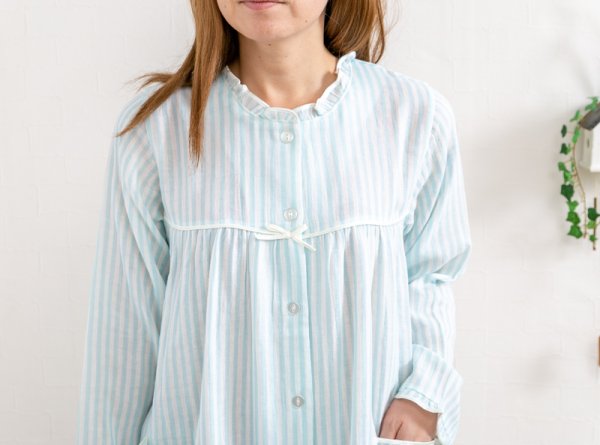 画像7: ネグリジェ 肌にやさしい綿100％柔らかい肌触りの楊柳ガーゼ 長袖 前開き パジャマ レディース ナイトウェア ルームウェア マタ二ティパジャマにも最適 入院準備 (7)