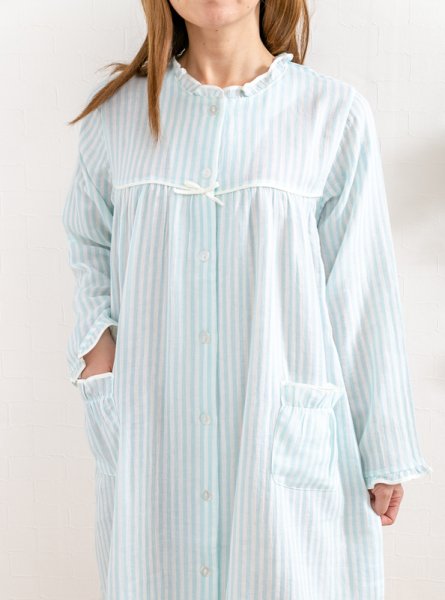 画像4: ネグリジェ 肌にやさしい綿100％柔らかい肌触りの楊柳ガーゼ 長袖 前開き パジャマ レディース ナイトウェア ルームウェア マタ二ティパジャマにも最適 入院準備 (4)