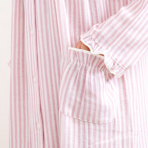 画像11: ネグリジェ 肌にやさしい綿100％柔らかい肌触りの楊柳ガーゼ 長袖 前開き パジャマ レディース ナイトウェア ルームウェア マタ二ティパジャマにも最適 入院準備 (11)