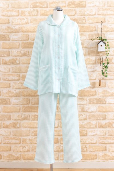 画像8: 軽くて柔らかい肌触りのやや薄いガーゼ楊柳ストライプ パジャマ レディース 長袖 初夏・夏・初秋向き S/M/L/LL/3L ナイトウェア ルームウェア 入院準備  (8)