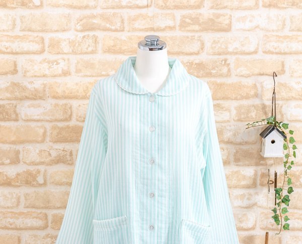 画像10: 軽くて柔らかい肌触りのやや薄いガーゼ楊柳ストライプ パジャマ レディース 長袖 初夏・夏・初秋向き S/M/L/LL/3L ナイトウェア ルームウェア 入院準備  (10)