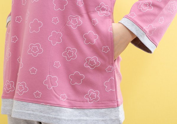 画像8: 肌にやさしい綿100％なめらかな肌触りのニット地パジャマ レディースかぶり 幾何フラワー 長袖 春秋 ナイトウェア ルームウェア S/M/L/LL/3L (8)