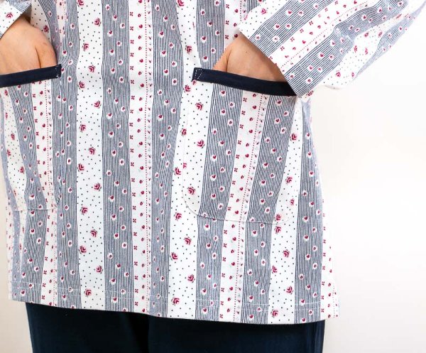 画像8: パジャマ レディース 長袖 春 秋 綿100％ 滑らかな肌触りのニット地 ストライプフラワーかぶりタイプ  ナイトウェア ルームウェア  S/M/L/LL/3L (8)