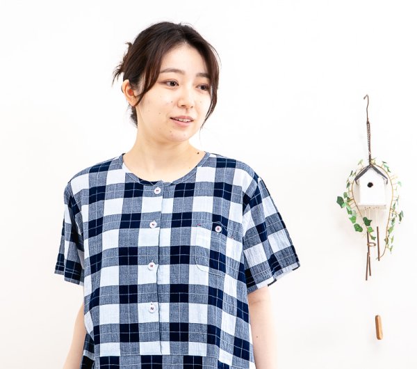 画像5: 肌に優しい綿100％ サラサラして軽くて涼しい素材 ワンピース 半袖 半開き 夏向き商品 M-L/L-LL/3L ルームウェア ナイトウェア ネグリジェ パジャマ マタ二ティ (5)