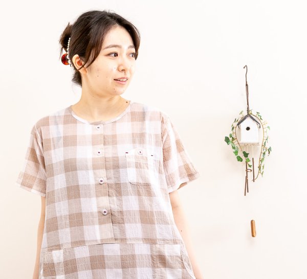 画像6: 肌に優しい綿100％ サラサラして軽くて涼しい素材 ワンピース 半袖 半開き 夏向き商品 M-L/L-LL/3L ルームウェア ナイトウェア ネグリジェ パジャマ マタ二ティ (6)