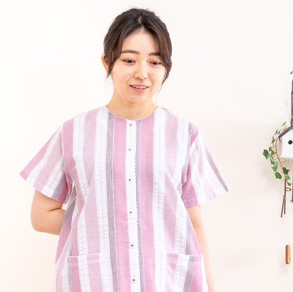 画像5: パジャマ レデイース 半袖 8分パンツ 夏 前開き 肌に優しい綿100% サラッとして涼しいサッカー素材 母の日 入院準備 ナイトウェア ルームウェア M/L/LL/3L (5)