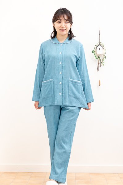 画像2: パジャマ レディース 肌に優しい綿100％柔らかい肌触りのダブルガーゼ 前開き長袖 春秋 ナイトウェア ルームウェア  母の日 入院準備 S/M/L/LL/3L (2)
