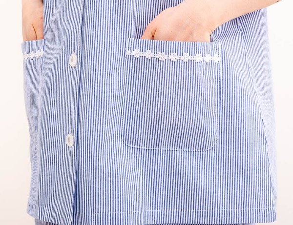 画像7: 肌に優しい綿100％サラッとした肌触りのリップル加工ストライプ パジャマ レディース 夏 前開き 半袖 八分パンツ 母の日 入院準備 S/M/L/LL/3L/4L (7)