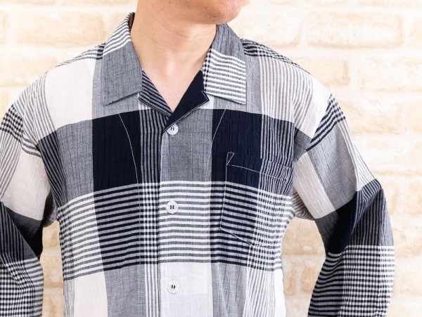 画像4: パジャマ メンズ 夏 長袖 前開き  肌に優しい綿100%サラサラして涼しい楊柳生地 ナイトウェア ルームウェア S/M/L/LL/3L/4L 入院準備 父の日 (4)