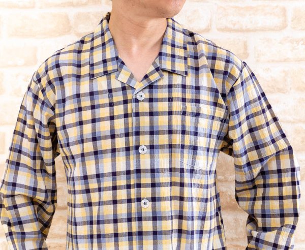 画像4: パジャマ メンズ 長袖 前開き 春夏 肌に優しい綿100%サラサラして軽くて涼しいソフトコットン生地チェック　 ナイトウェア  S/M/L/LL/3L 入院準備 父の日 (4)