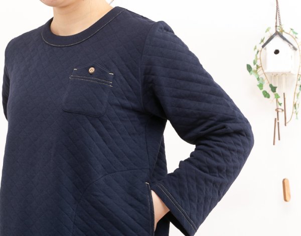 画像8: パジャマ レディース 冬 肌にやさしい綿100％中綿ニットキルト地無地 かぶりタイプ 部屋着 ルームウェア ナイトウェア S/M/L/LL/3L (8)