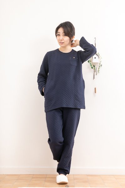 画像4: パジャマ レディース 冬 肌にやさしい綿100％中綿ニットキルト地無地 かぶりタイプ 部屋着 ルームウェア ナイトウェア S/M/L/LL/3L (4)