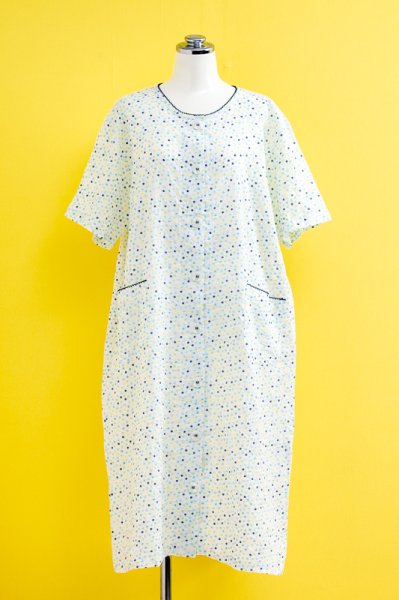 画像5: ワンピース パジャマ ネグリジェ 半袖 前開き 夏 サラサラして軽くて涼しい綿100%先染めワッシャー加工カラードット  マタニティパジャマにも最適 入院準備 ナイトウェア ルームウェア (5)