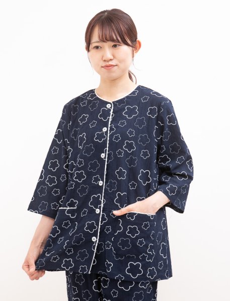 画像2: パジャマ レディース 夏 7分袖8分パンツ 前開き  綿100% サラサラして軽くて涼しいソフトコットン地幾何柄 S/M/L/LL/3L 母の日 敬老の日 入院準備 七分袖 (2)