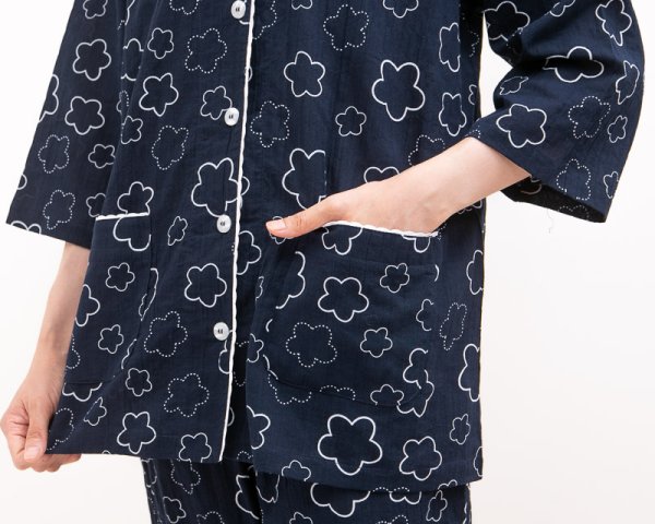 画像8: パジャマ レディース 夏 7分袖8分パンツ 前開き  綿100% サラサラして軽くて涼しいソフトコットン地幾何柄 S/M/L/LL/3L 母の日 敬老の日 入院準備 七分袖 (8)