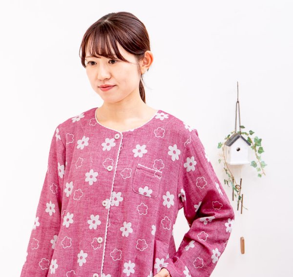 画像7: パジャマ レディース 綿100％肌にやさしいダブルガーゼ  前開き 長袖  ナイトウェア ルームウェア 入院準備 母の日 敬老の日 S/M/L/LL/3L (7)