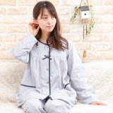 肌にやさしい綿100％ダブルガーゼ地 パジャマ レディース 長袖 前開き S/M/L/LL/3L 入院準備   春初秋向き　ナイトウェア　ルームウェア