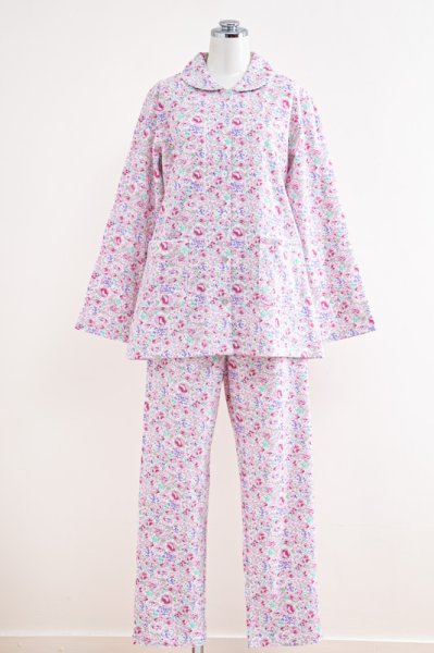 画像6: 肌にやさしい綿100％なめらかな肌触りのスムースニット地 ローズガーデン 　パジャマ レディース 長袖　前開き　春秋向き　ナイトウェア　入院準備　S/M/L/LL/3L/4L (6)