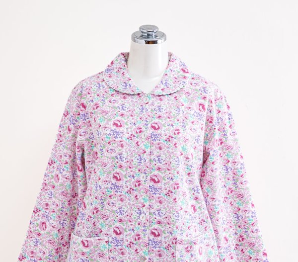 画像7: 肌にやさしい綿100％なめらかな肌触りのスムースニット地 ローズガーデン 　パジャマ レディース 長袖　前開き　春秋向き　ナイトウェア　入院準備　S/M/L/LL/3L/4L (7)