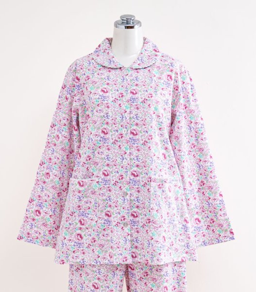 画像5: 肌にやさしい綿100％なめらかな肌触りのスムースニット地 ローズガーデン 　パジャマ レディース 長袖　前開き　春秋向き　ナイトウェア　入院準備　S/M/L/LL/3L/4L (5)