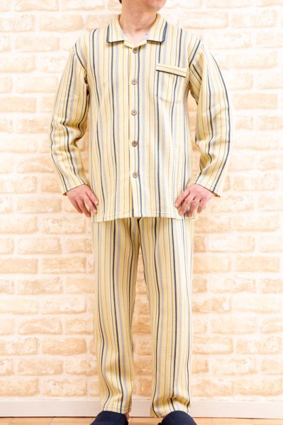 画像3: パジャマ メンズ 冬 肌に優しい綿100％中わた ニットキルト地カラーストライプ 前開き長袖 冬向き  S/M/L/LL (3)