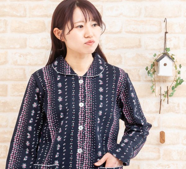 画像9: パジャマ レディース 肌にやさしい綿100%なめらかな肌触りのスムースニット地幾何柄 前開き 長袖 秋春 ナイトウェア ルームウェア 入院準備 S/M/L/LL/3L/4L (9)