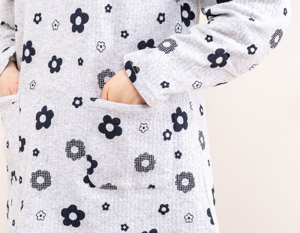 画像4: パジャマ レディース 冬 綿100％ 中わたニットキルト地 レトロフラワー長袖 かぶり ナイトウェア ルームウェア M/L (4)