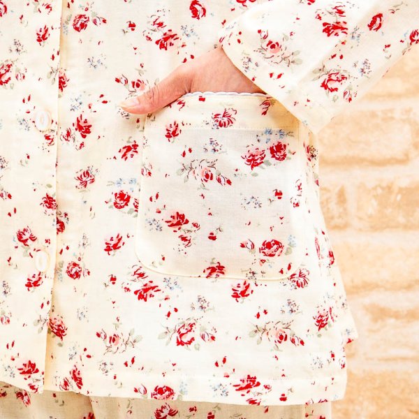 画像8: パジャマ レディース 綿100％肌にやさしいダブルガーゼ  前開き 長袖  バラ柄 ナイトウェア ルームウェア 入院準備 母の日 敬老の日 S/M/L/LL/3L (8)