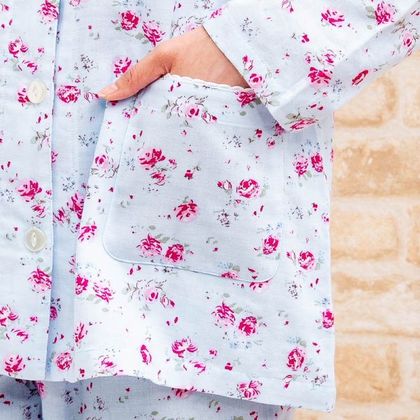 画像7: パジャマ レディース 綿100％肌にやさしいダブルガーゼ  前開き 長袖  バラ柄 ナイトウェア ルームウェア 入院準備 母の日 敬老の日 S/M/L/LL/3L (7)