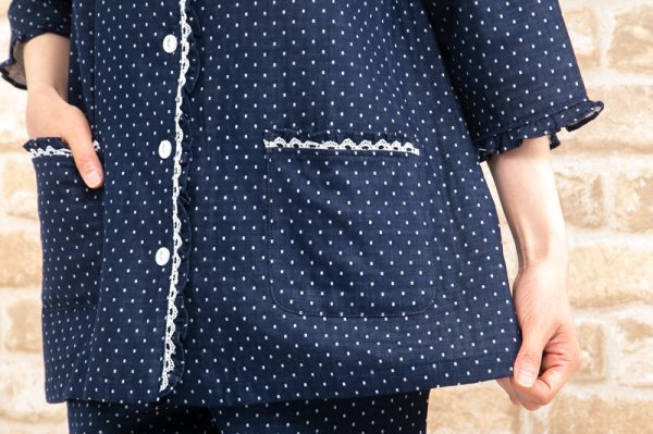 画像4: パジャマ レディース 肌にやさし綿100％ ダブルガーゼ 春夏 前開き 七分袖 長パンツ ルームウェア ナイトウェア 部屋着 S/M/L/LL/3L 入院準備 母の日 (4)