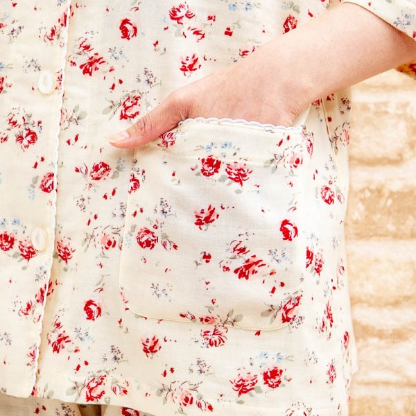 画像7: 綿100％ガーゼ パジャマ レディース 七分袖九分パンツ 前開き 肌に優しい綿100％ダブルガーゼ地を使用 ナイトウェア 入院準備 母の日 敬老の日S/M/L/LL/3L　 (7)