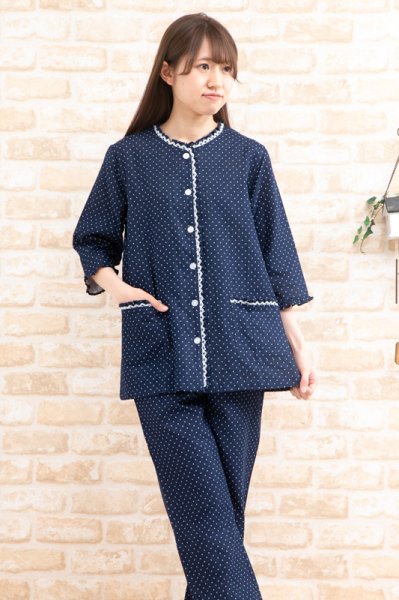 画像2: パジャマ レディース 肌にやさし綿100％ ダブルガーゼ 春夏 前開き 七分袖 長パンツ ルームウェア ナイトウェア 部屋着 S/M/L/LL/3L 入院準備 母の日 (2)