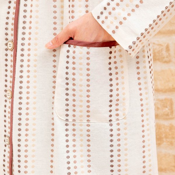 画像4: メール便可 ワンピース 前開き 綿100％先染ストライプドット 長袖 春・秋向き ネグリジェ 入院準備 マタニティパジャマに最適 パジャマ ナイトウェア ルームウェア (4)