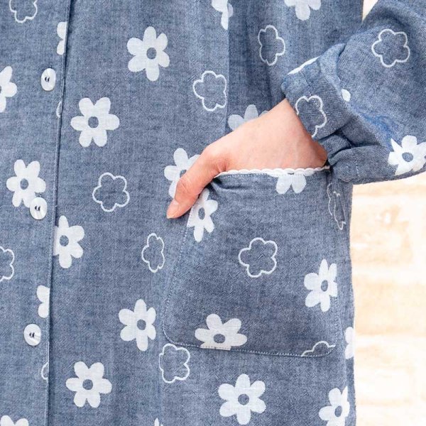 画像8: ワンピース ダブルガーゼ  肌にやさしい綿100％ 長袖 前開き パジャマ レディース ナイトウェア ルームウェア ネグリジェ マタ二テ 出産入院準備 M-L/L-LL/3L/4L (8)