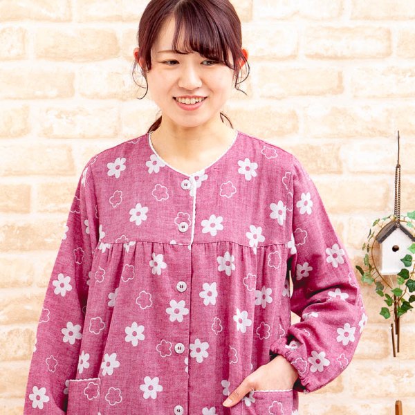 画像5: ワンピース ダブルガーゼ  肌にやさしい綿100％ 長袖 前開き パジャマ レディース ナイトウェア ルームウェア ネグリジェ マタ二テ 出産入院準備 M-L/L-LL/3L/4L (5)