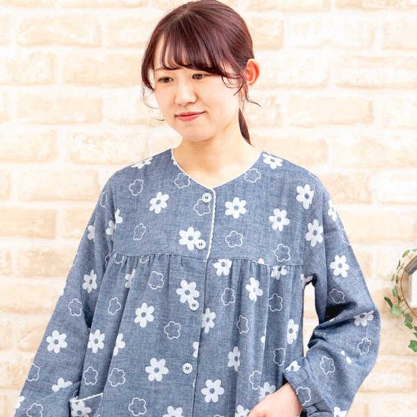 画像6: ワンピース ダブルガーゼ  肌にやさしい綿100％ 長袖 前開き パジャマ レディース ナイトウェア ルームウェア ネグリジェ マタ二テ 出産入院準備 M-L/L-LL/3L/4L (6)