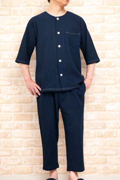 画像2: パジャマ メンズ 夏 八分袖 八分パンツ 前開き 軽くて涼しい先染めソフトコットン地 父の日ギフト ナイトウェア ルームウェア 部屋着 M/L/LL/3Lサイズ展開 (2)