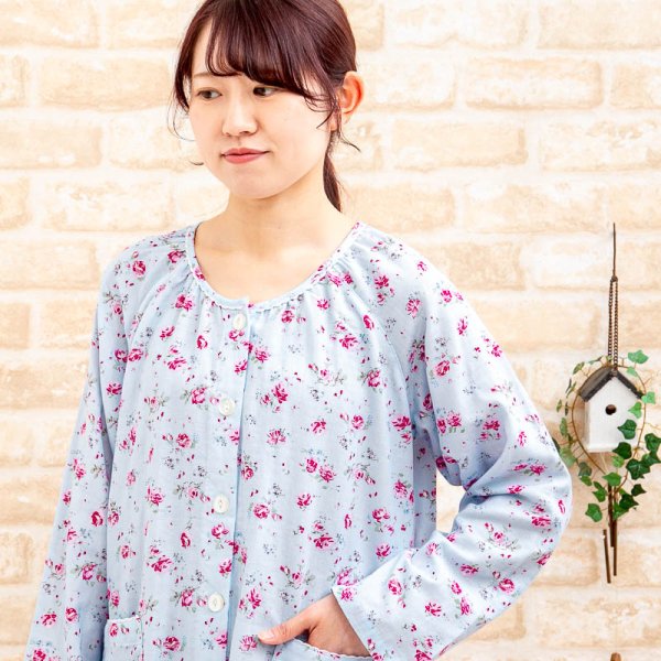 画像5: ワンピース ガーゼ 肌にやさしい綿100％長袖 前開き 春・秋 ネグリジェ パジャマ レディース M-L/L-LL/3L ナイトウェア ルームウェア マタ二ティにも 入院準備 (5)