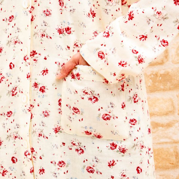 画像8: ワンピース ガーゼ 肌にやさしい綿100％長袖 前開き 春・秋 ネグリジェ パジャマ レディース M-L/L-LL/3L ナイトウェア ルームウェア マタ二ティにも 入院準備 (8)