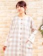 画像4: ふわっとしたガーゼ楊柳チェック 前開き長袖ワンピース　春・初夏向き ネグリジェ ナイトウェア ルームウェア パジャマ M-L/L-LL/3Lサイズ展開 (4)