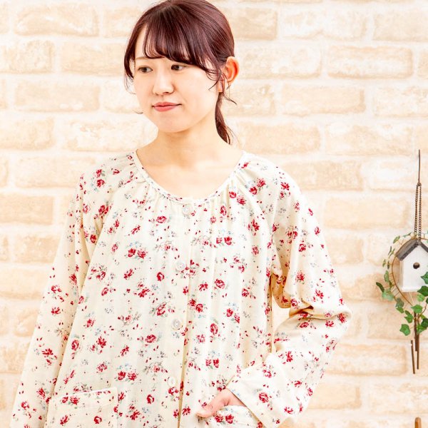 画像6: ワンピース ガーゼ 肌にやさしい綿100％長袖 前開き 春・秋 ネグリジェ パジャマ レディース M-L/L-LL/3L ナイトウェア ルームウェア マタ二ティにも 入院準備 (6)