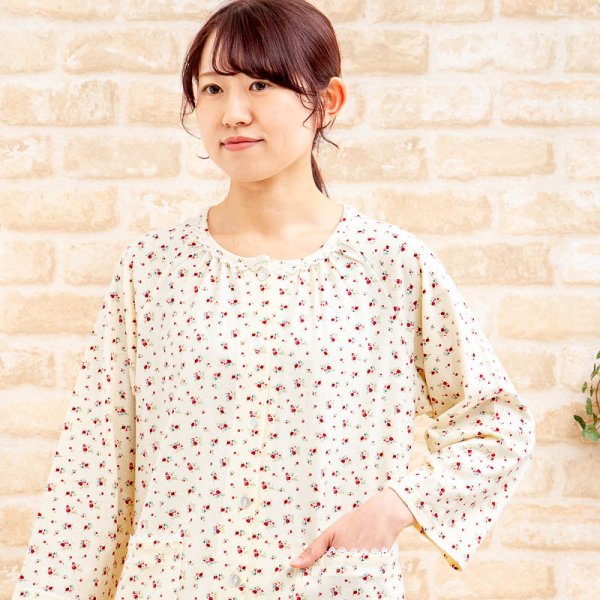 画像6: 肌にやさしい綿100％ パジャマレディース 春夏 七分袖八分パンツ 前開き やや薄い天竺ニット小花柄 ナイトウェア ルームウェア 母の日ギフト 部屋着 S/M/L/LL/3L (6)