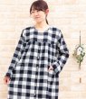 画像3: ふわっとしたガーゼ楊柳チェック 前開き長袖ワンピース　春・初夏向き ネグリジェ ナイトウェア ルームウェア パジャマ M-L/L-LL/3Lサイズ展開 (3)