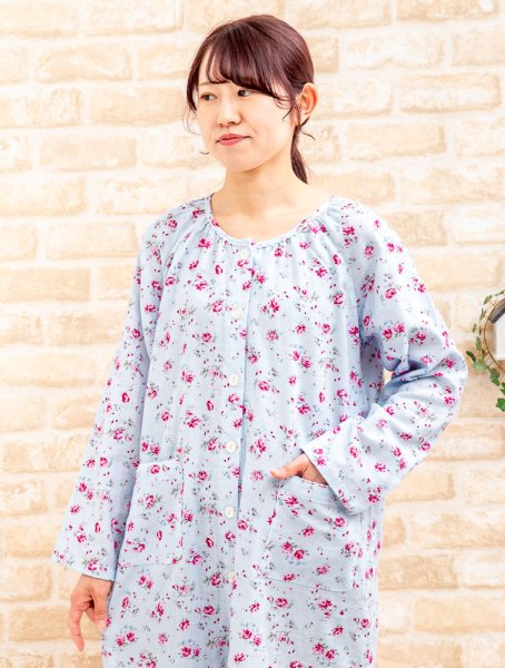 画像3: ワンピース ガーゼ 肌にやさしい綿100％長袖 前開き 春・秋 ネグリジェ パジャマ レディース M-L/L-LL/3L ナイトウェア ルームウェア マタ二ティにも 入院準備 (3)