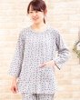 画像1: 肌にやさしい綿100％ パジャマレディース 春夏 七分袖八分パンツ 前開き やや薄い天竺ニット小花柄 ナイトウェア ルームウェア 母の日ギフト 部屋着 S/M/L/LL/3L (1)