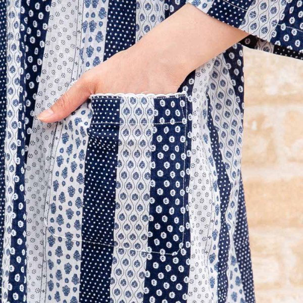 画像7: 肌にやさしい綿100％　サラサラして涼しいソフトコットン地　七分袖ワンピース 前開き　ネグリジェ　M〜L L〜LL 3L　ルームウェア ネグリジェ パジャマ (7)