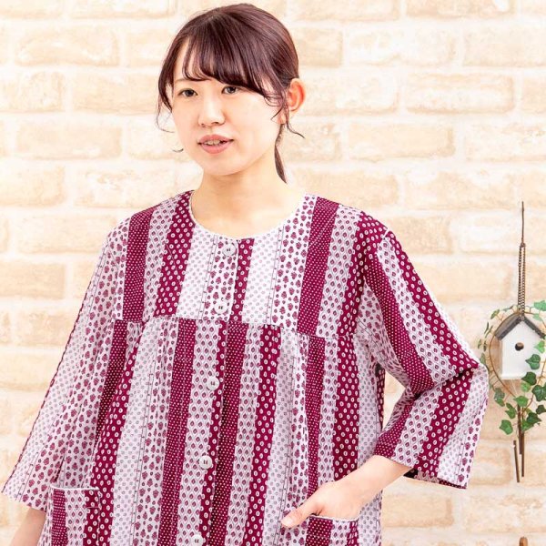 画像6: 肌にやさしい綿100％　サラサラして涼しいソフトコットン地　七分袖ワンピース 前開き　ネグリジェ　M〜L L〜LL 3L　ルームウェア ネグリジェ パジャマ (6)