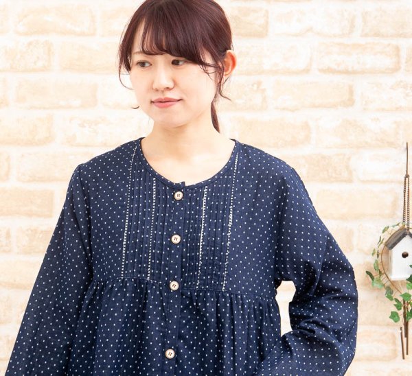 画像3: 母の日ギフト無料ラッピング パジャマ レディース 春秋 前開き 長袖 肌にやさしい綿100%ダブルガーゼドット 部屋着 ルームウェア ナイトウェア  S/M/L/LL/3L 入院準備 母の日ギフト (3)