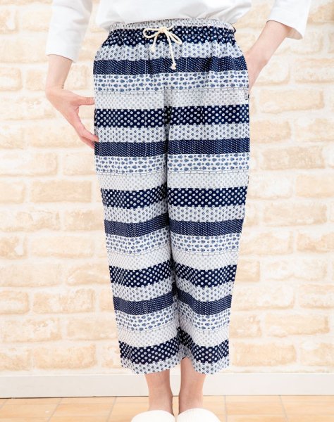 画像3: 綿100％　ルームパンツ レディース　8分丈　サラッとして軽くて涼しい素材です。ウエストゴム仕様 M/L/LL/3L (3)